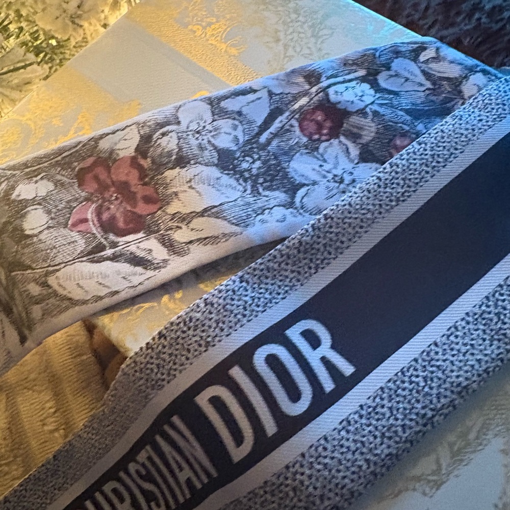 Christian Dior Floral Jacquard Logo Scarf - White, Blue, Pink